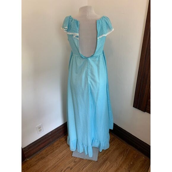 VTG 70s Boho Maxi Dress Blue Polka Dot Prairie Country Ruffle Gunne Handmade - Picture 14 of 16